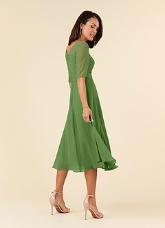 Azazie Naomi Abiti per la Madre della Sposa Abito A-Line in Chiffon Plissettato con Scollo a Barca Basilico image4