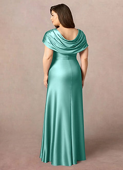 Azazie Branford Mother of the Bride Dresses Aqua A-Line Pleated Stretch Satin Dress image10