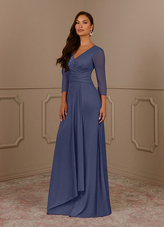 Azazie Annetta Mother of the Bride Dresses Stormy A-Line V-Neck Pleated Mesh Dress image2