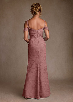 Azazie Irene Mother of the Bride Dresses Dusty Rose A-Line Off the Shoulder Floral Burnout Dress image4