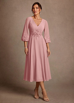 Azazie Ana Mother of the Bride Dresses Dusty Rose A-Line Lace Chiffon Dress image1