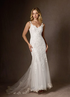 Azazie Poppy Abiti da Sposa Abito Sirena in Tulle Lustrini Bianco Diamante image2