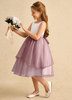 Azazie Rene Flower Girl Dresses Ivory Dusty Rose A-Line Bow Tulle Dress image5