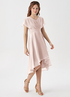 Azazie Graciela Junior Vestido de Pétalo De Rosa de Gasa de Corte En A con Plisado image4