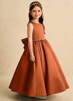 Azazie Daisies Flower Girl Dresses Burnt Orange Ball-Gown Bow Matte Satin Dress image3