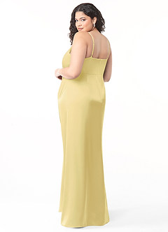 Azazie Maci Bridesmaid Dresses Lemon Sorbet A-Line V-Neck Pleated Stretch Satin Dress image8