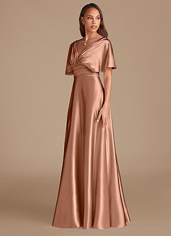 Azazie Pamela Bridesmaid Dresses Bronzer A-Line Pleated Metallic Satin Dress image4