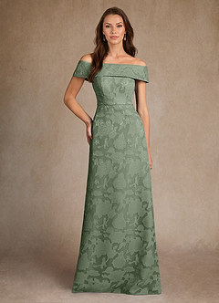 Azazie Medford Kleider für die Brautmutter A-Linie Schulterfrei Blumen-Burnout Kleid Matcha image1