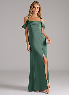 Azazie Callan Final Sale Eucalyptus A-Line Pleated Stretch Satin Convertible Dress image4