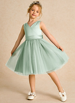 Azazie Tadpole Flower Girl Dresses Agave A-Line Pleated Matte Satin Dress image4