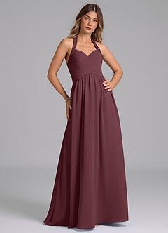 Azazie Darlyn Brautjungfernkleider A-Linie Plissee Chiffon Kleid Sangria image3
