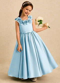 Azazie Eden Robe Demoiselle D'honneur Fillette Robe Princesse en Mat Satiné Plissé Bleu Ciel image2