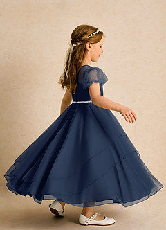 Azazie Duckie Flower Girl Dresses Dark Navy Ball-Gown Pleated Tulle Dress image2