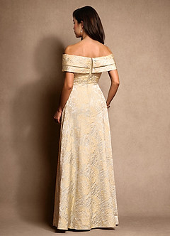Azazie New Britain Mother of the Bride Dresses Vintage Champagne A-Line Pleated Jacquard Dress image3
