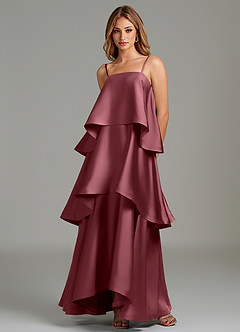 Azazie Azalea Vestidos de damas de honor Vestido Rosa Del Desierto de Satén Elástico de Línea A con Drapeado image5