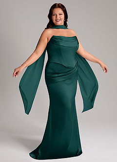 Azazie Sorrel Bridesmaid Dresses Pine Mermaid Strapless Stretch Satin Convertible Dress image12