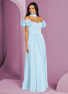 Barbie ♥ Azazie Bridesmaid Dresses Sky Blue A-Line Off the Shoulder Chiffon Convertible Dress image3