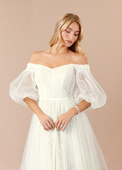 Azazie Vendela Vestidos de novia Vestido de Crema de Tul de Corte Princesa con Lentejuela image5