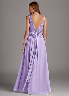 Azazie Elly Brautjungfernkleider A-Linie Rundhalsausschnitt mit Spitze Chiffon Kleid Flieder image2