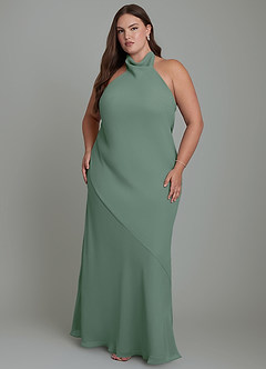 Azazie Velli Bridesmaid Dresses Eucalyptus Mermaid High Neck Chiffon Dress image8