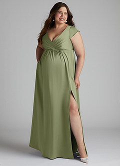 Azazie Allessia vestidos de dama de honor de maternidad Vestido Línea A Plisado Largo hasta el suelo Satén Elástico image10
