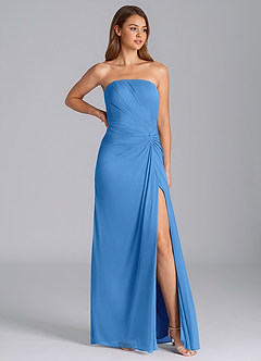 Azazie Mariya Vestidos de madrinha de casamento Vestido Gaio Azul de Malha de sereia com Sem alças image1