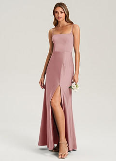 Azazie Lidia Robes de demoiselle d'honneur Robe Sirène en Satin extensible Fente Latérale Rose Poussiéreuse image3