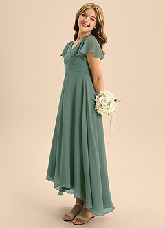 Azazie Induh Junior A-Linie Plissee Chiffon Kleid Eukalyptus image4