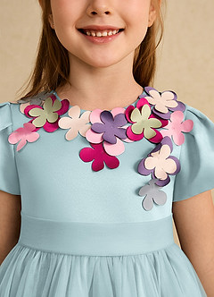 Azazie Janna Flower Girl Dresses Mist A-Line with Sleeves Matte Satin Dress image5