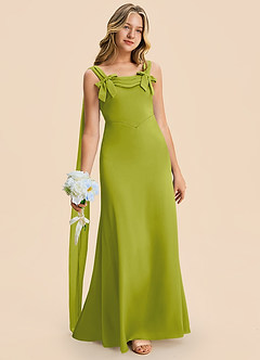 Azazie Chelsea Junior Lemongrass Sheath Pleated Stretch Satin Dress image3