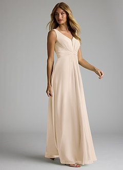 Azazie Gina Bridesmaid Dresses White Alabaster A-Line V-Neck Pleated Chiffon Dress image4