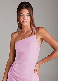 Azazie Eren Robes de demoiselle d'honneur Robe Sirène en Mousseline de soie Une épaule Rose Bonbon image6
