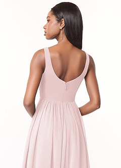 Azazie Keyla Bridesmaid Dresses Blushing Pink A-Line V-Neck Pleated Chiffon Dress image4