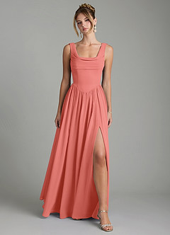 Azazie Novi Bridesmaid Dresses Salmon Pink A-Line Pleated Chiffon Dress image1
