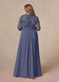 Azazie Devereaux Mère de la mariée Robes Robe Trapèze en Mousseline de soie Dentelle Bleu Orageux image7
