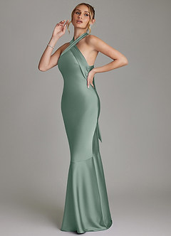 Azazie Reign Bridesmaid Dresses Silver Sage Mermaid Pleated Stretch Satin Dress image6