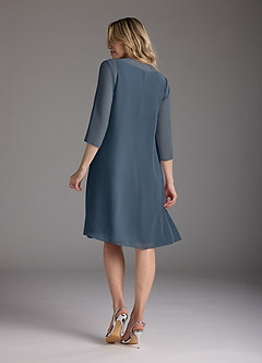 Azazie Shirley Abiti per la Madre della Sposa Abito A-Line in Chiffon con Scollo a U a Pieghe Blu Nettuno image3