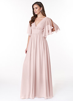 Azazie Temeka Bridesmaid Dresses Blushing Pink A-Line Ruched Chiffon Dress image3
