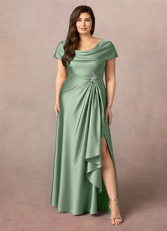 Azazie Branford Mother of the Bride Dresses Matcha A-Line Pleated Stretch Satin Dress image9