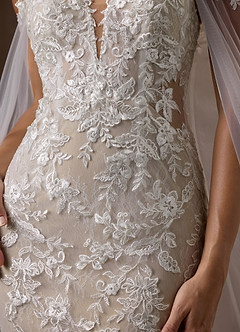 Azazie Leonie Wedding Dresses Diamond White Nude Mermaid V-Neck Sequins Tulle Dress image15
