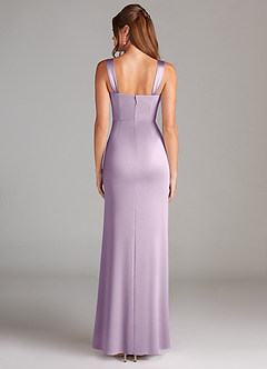 Azazie Denice Bridesmaid Dresses Frosted Lilac Sheath Pleated Stretch Satin Dress image2