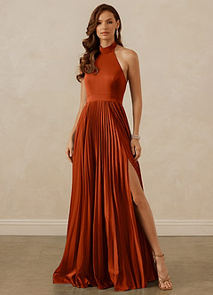 Christian Siriano Bridal for Azazie 1007 Bridesmaid Dresses Paprika A-Line Pleated Stretch Satin Dress image1
