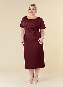 Azazie Everlyn Mother of the Bride Dresses Cabernet Sheath Pleated Stretch Satin Dress image7