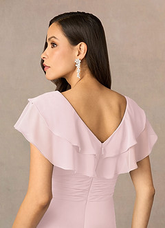 Azazie Snapdragon Mother of the Bride Dresses Blushing Pink A-Line V-Neck Ruched Chiffon Dress image5