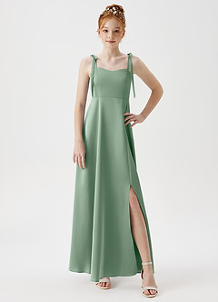 Azazie Rosey Junior Agave A-Line Sweetheart Neckline Stretch Satin Dress image5