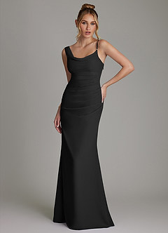 Azazie Ama Bridesmaid Dresses Black A-Line Pleated Chiffon Dress image1
