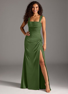 Azazie Jesaphine Bridesmaid Dresses Olive Sheath Bow Chiffon Dress image4