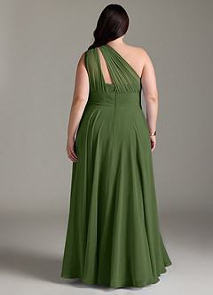 Azazie Charlize Bridesmaid Dresses Olive A-Line One Shoulder Chiffon Dress image2