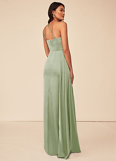 Azazie Maron Bridesmaid Dresses Dusty Sage A-Line One Shoulder Stretch Satin Dress image4