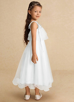 Azazie Bunie Flower Girl Dresses Diamond White A-Line Spaghetti Strap Tulle Dress image4